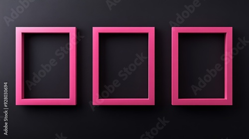 Three pink picture frames on black background