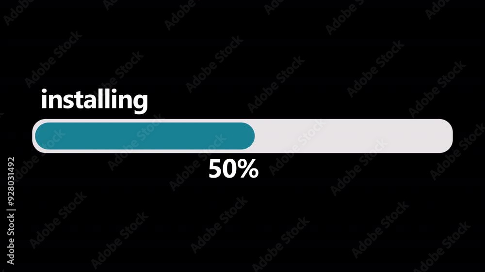 Installing progress bar animation, 0% to 100% horizontal installing progress bar, installing process 0 to 100% animation, installation progress bar animation, loading progress bar for installation. Installing progress bar animation, 0% to 100% horizontal installing progress bar, installing process 0 to 100% animation, installation progress bar animation, loading progress bar for installation.