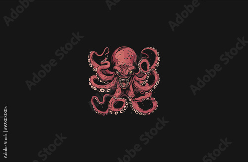 Angry octopus design logo apparel design illustration