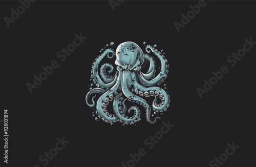 Angry octopus design logo apparel design illustration