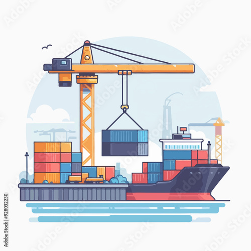 A large crane is lifting a container off a ship