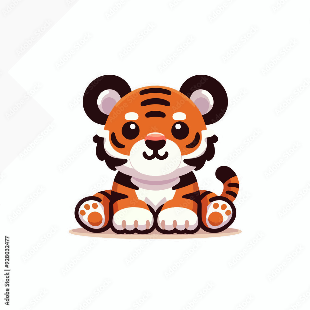 A cute cartoon tiger is sitting on a white background A cute cartoon tiger is sitting on a white background