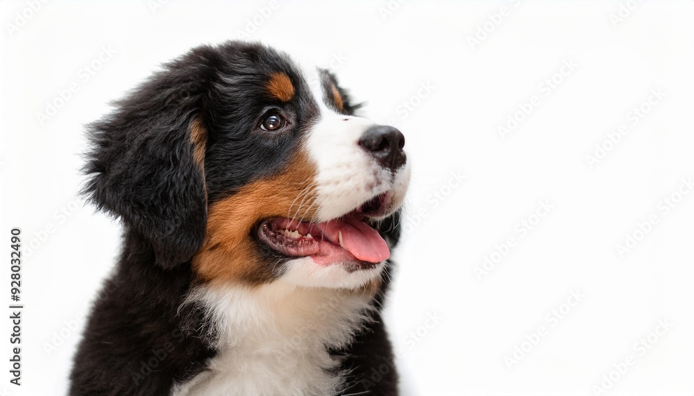 笑顔のバーニーズ・マウンテン・ドッグの子犬のポートレート(Portrait of a smiling Bernese Mountain Dog puppy on white background)
笑顔のバーニーズ・マウンテン・ドッグの子犬のポートレート(Portrait of a smiling Bernese Mountain Dog puppy on white background)