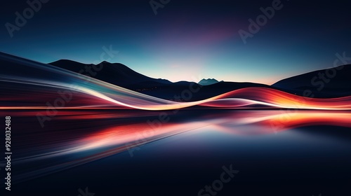 Abstract landscape with mountains and glowing lines.