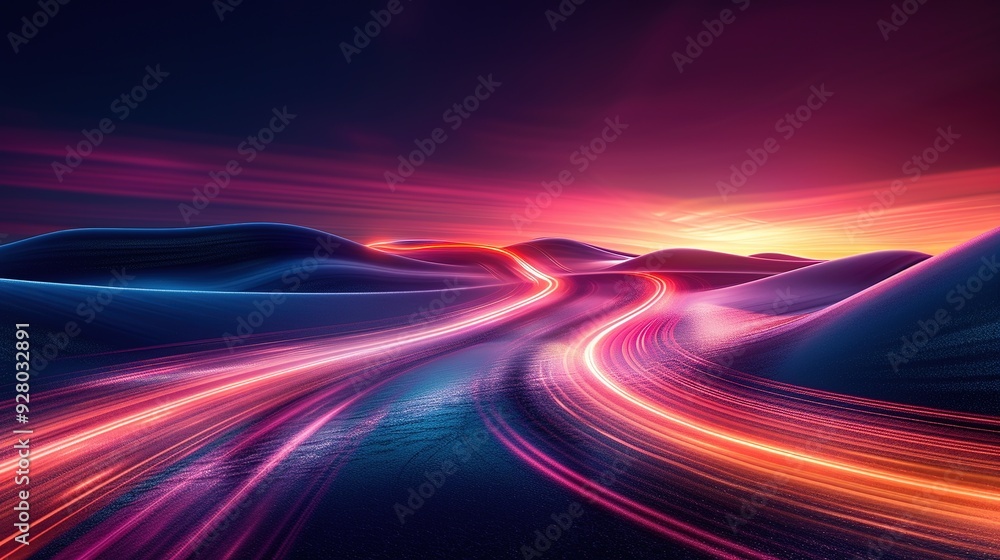 Abstract landscape with vibrant light trails. Abstract landscape with vibrant light trails.