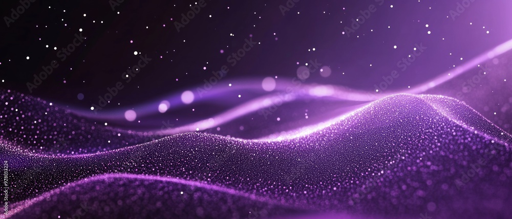 Digital purple particles wave and light abstract background with shining dots stars. Digital purple particles wave and light abstract background with shining dots stars.
