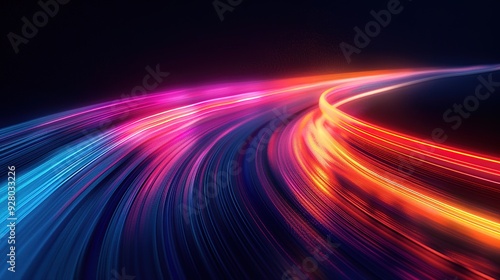 Abstract light streaks in blue, pink, and orange.