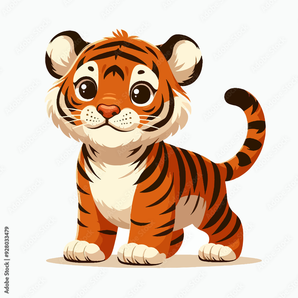 A cartoon tiger is standing on a white background