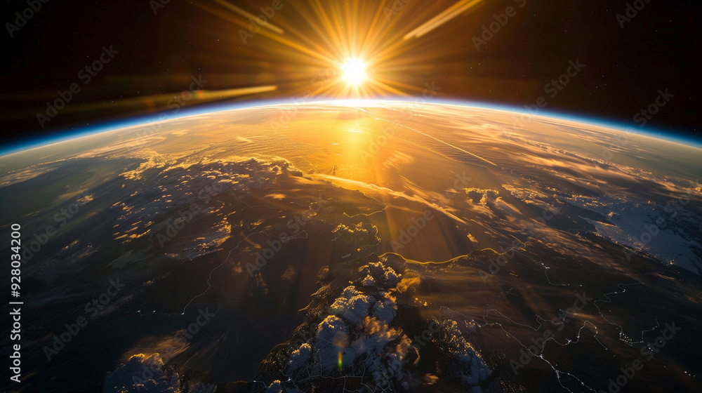 Stunning sunrise over Earth as seen from space, highlighting Europe and Africa Stunning sunrise over Earth as seen from space, highlighting Europe and Africa