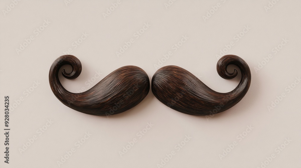 Curled, brown, isolated mustache Curled, brown, isolated mustache