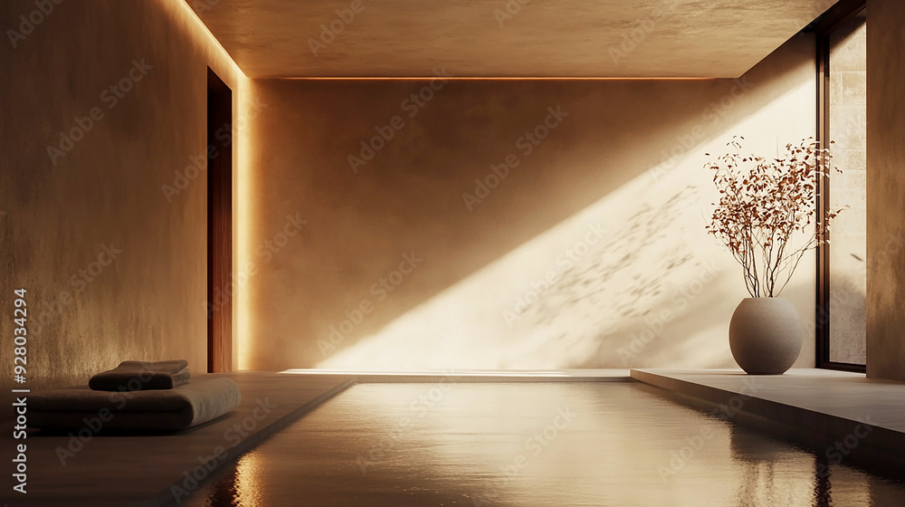 polished plaster walls with a warm, soft light reflecting off the surface, creating a serene and elegant atmosphere in a minimalist polished plaster walls with a warm, soft light reflecting off the surface, creating a serene and elegant atmosphere in a minimalist