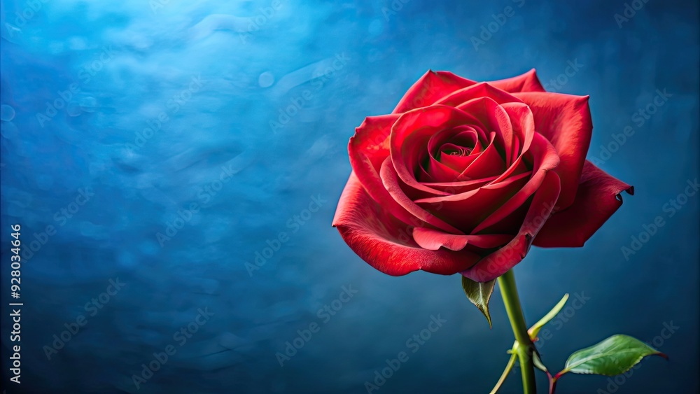 Red rose flower on a beautiful blue background , romance, Valentine's Day, love, floral, vibrant, colorful, symbol, passion Red rose flower on a beautiful blue background , romance, Valentine's Day, love, floral, vibrant, colorful, symbol, passion