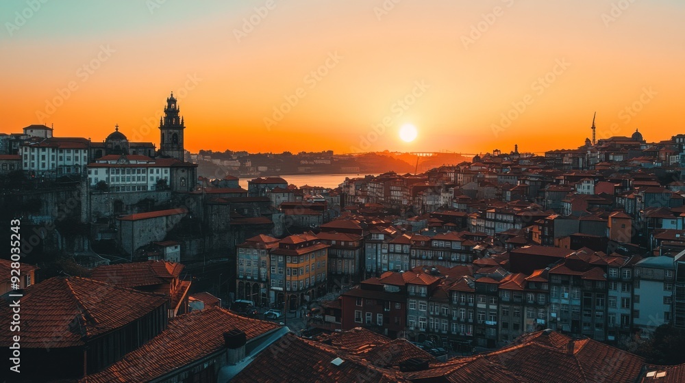 Naklejka premium Sunset over Porto, Portugal