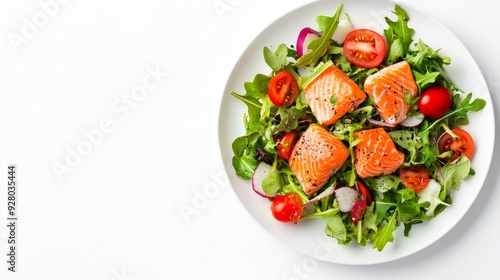 Wallpaper Mural Seafood salmon salad plate isolated white background with copy space Torontodigital.ca