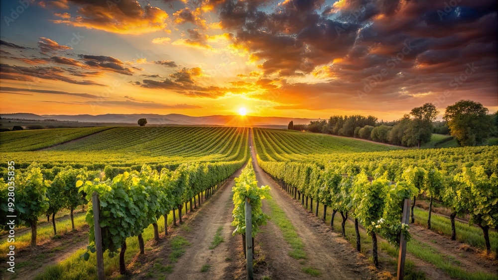 custom made wallpaper toronto digitalVineyard sunset with rows of grapevines, vineyard, sunset, grapevines, rows, agriculture, scenic, winery, landscape