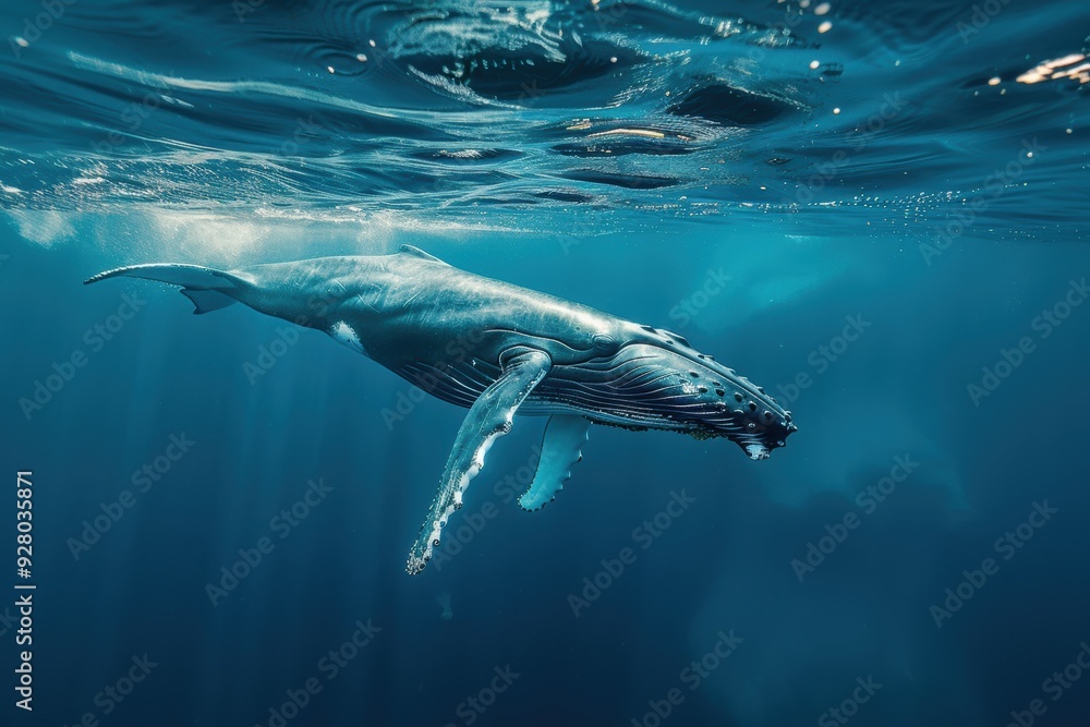 Fototapeta premium Humpback whale swims underwater.