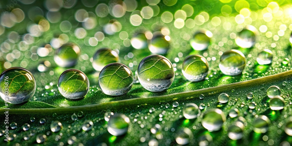 Macro shot of dew drops on a leaf with bubbles in abstract background, dew drops, macro, leaf, water drop, bubbles, abstract Macro shot of dew drops on a leaf with bubbles in abstract background, dew drops, macro, leaf, water drop, bubbles, abstract