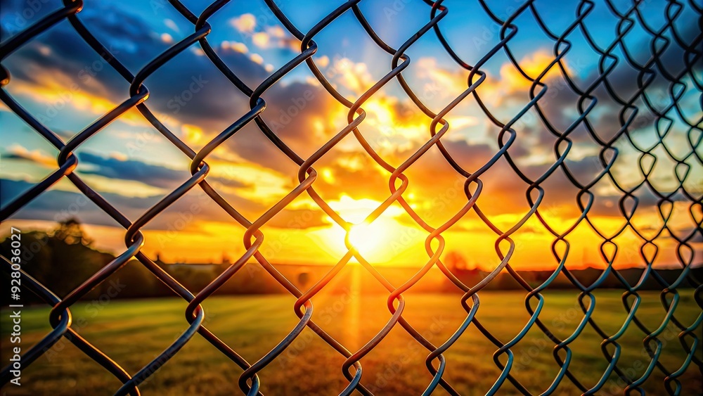 Sunset shining through a chain link fence , sunset, golden hour, sky, weathered, industrial, silhouette, shadows, barrier, nature Sunset shining through a chain link fence , sunset, golden hour, sky, weathered, industrial, silhouette, shadows, barrier, nature