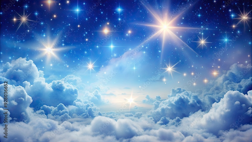 Sky with fluffy white clouds and sparkling stars , sky, clouds, stars, nature, outdoors, peaceful, serene, beauty, day Sky with fluffy white clouds and sparkling stars , sky, clouds, stars, nature, outdoors, peaceful, serene, beauty, day