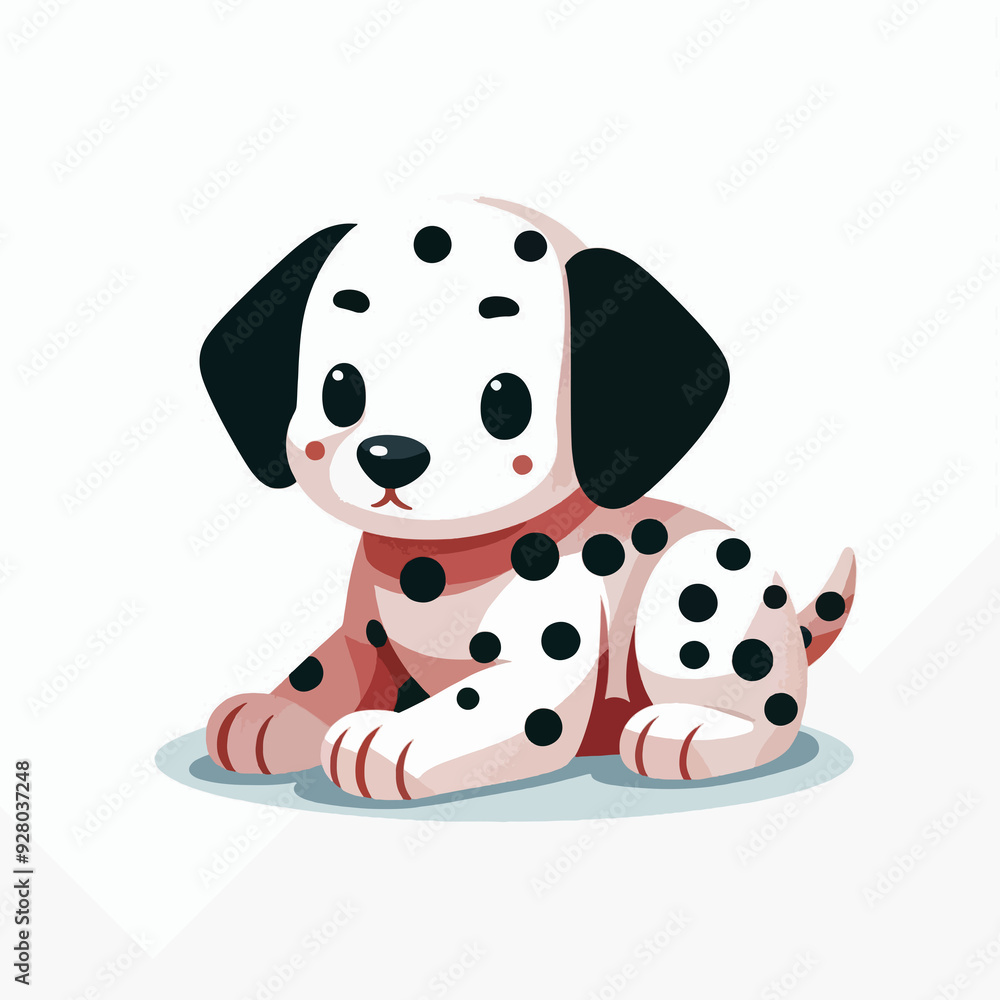 A cartoon dog with black spots and white fur A cartoon dog with black spots and white fur