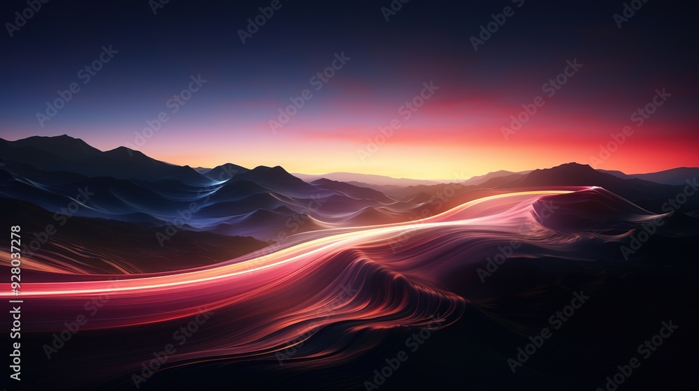 Abstract mountain landscape with red and purple light trails. Abstract mountain landscape with red and purple light trails.