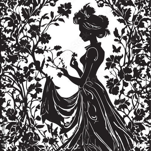Vintage Floral Vision Woman Face Logo Retro Rose Reverie Black Floral Border Design
