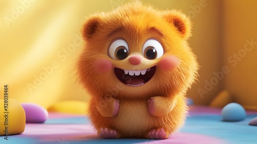 Cute 3D Cartoon Character with Big Eyes and Teeth.