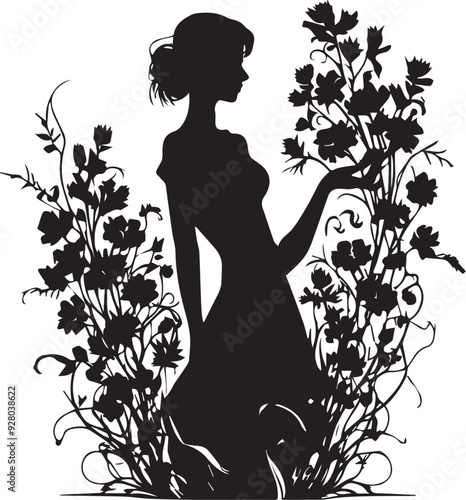 Vintage Floral Vision Woman Face Logo Retro Rose Reverie Black Floral Border Design

