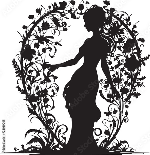 Vintage Floral Vision Woman Face Logo Retro Rose Reverie Black Floral Border Design
