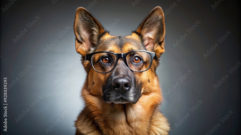 Stylish German Shepherd wearing glasses exuding elegance and intelligence, German Shepherd, stylish, glasses, canine Stylish German Shepherd wearing glasses exuding elegance and intelligence, German Shepherd, stylish, glasses, canine