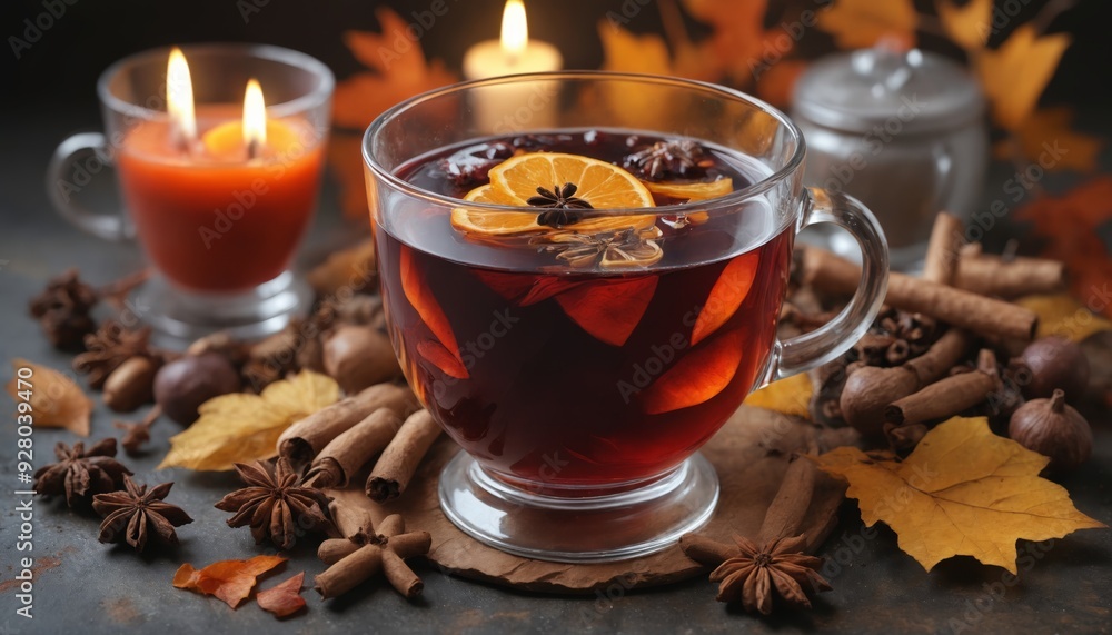 A warm autumn evening with spiced wine and candles A warm autumn evening with spiced wine and candles