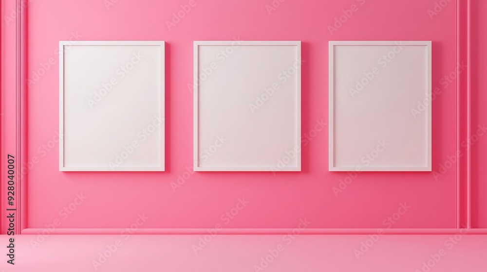 Three white picture frames on pink background Three white picture frames on pink background