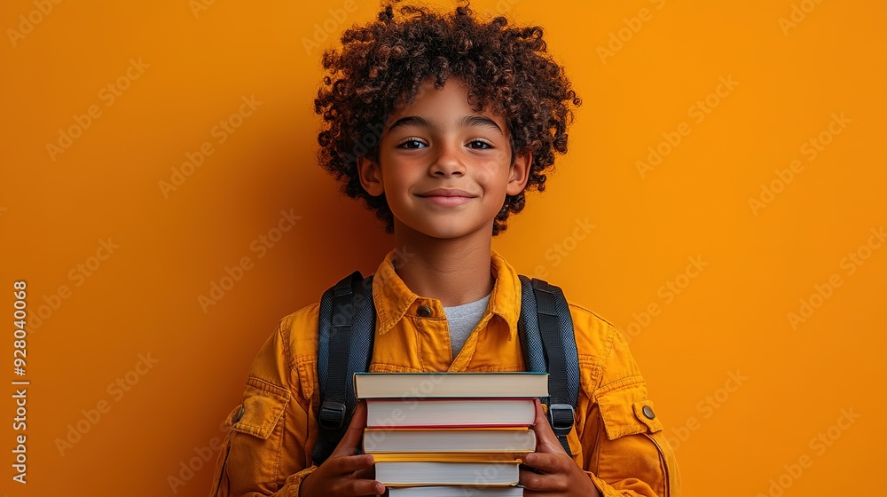 School kid with pile of books. Children enjoying book story in school library. School kid with pile of books. Children enjoying book story in school library.