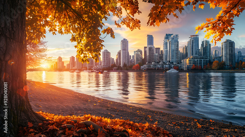Autumn View of Vancouver British Columbia, British Columbia, fall foliage, cityscape, urban nature, autumn colors