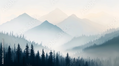 mountain range trees foreground transparent fractal foggy fires ratio young tall haze