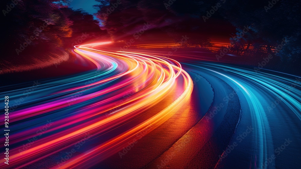 Abstract Night Road with Colorful Light Trails. Abstract Night Road with Colorful Light Trails.