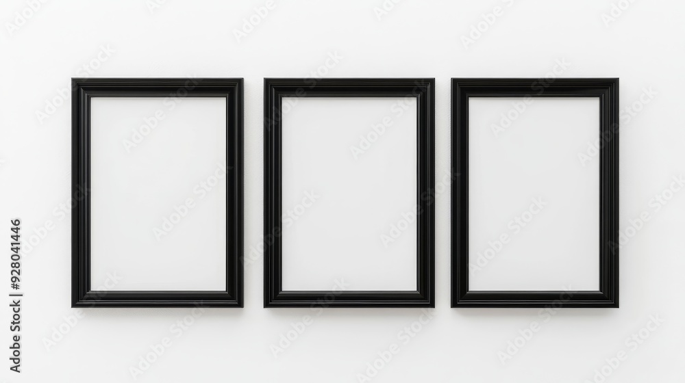 Three black picture frames on white background Three black picture frames on white background