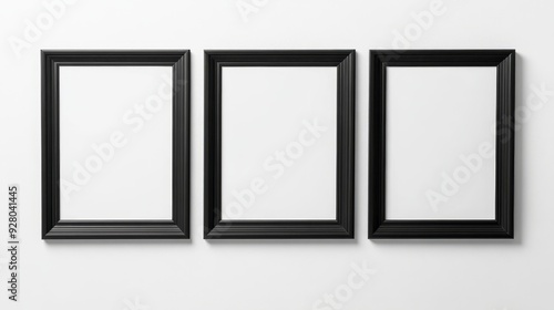 Three black picture frames on white background