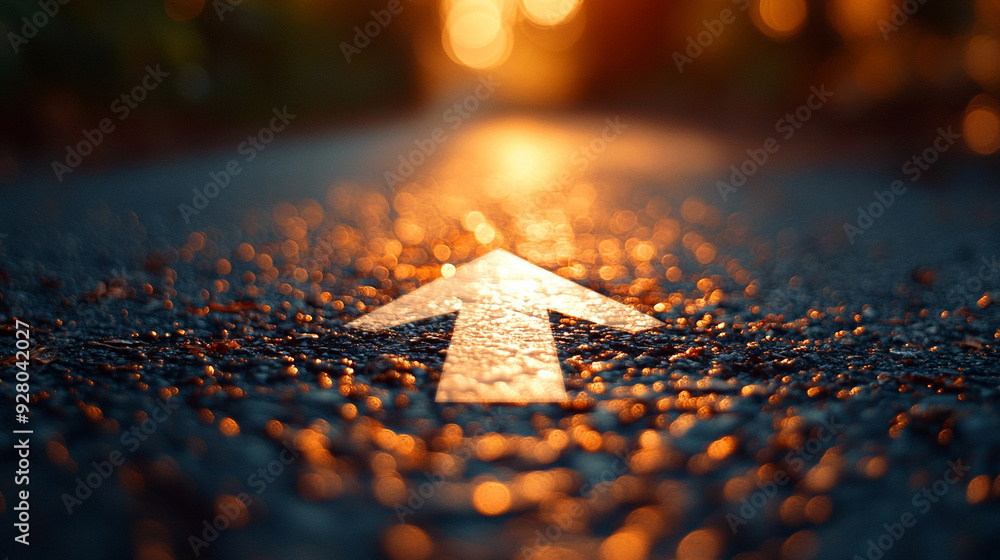 long, empty asphalt road stretches into the distance, with a prominent ...