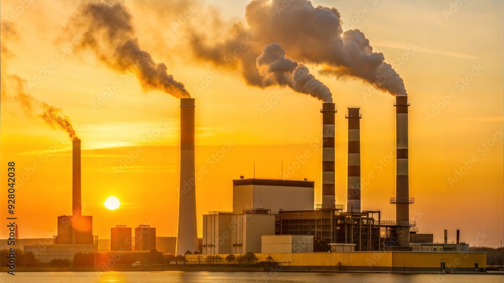 Factory and chimneys in the background of sunset Factory and chimneys in the background of sunset