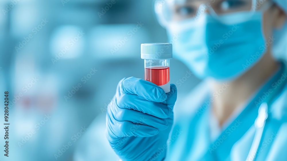 Scientist Holding Blood Sample in Laboratory Scientist Holding Blood Sample in Laboratory