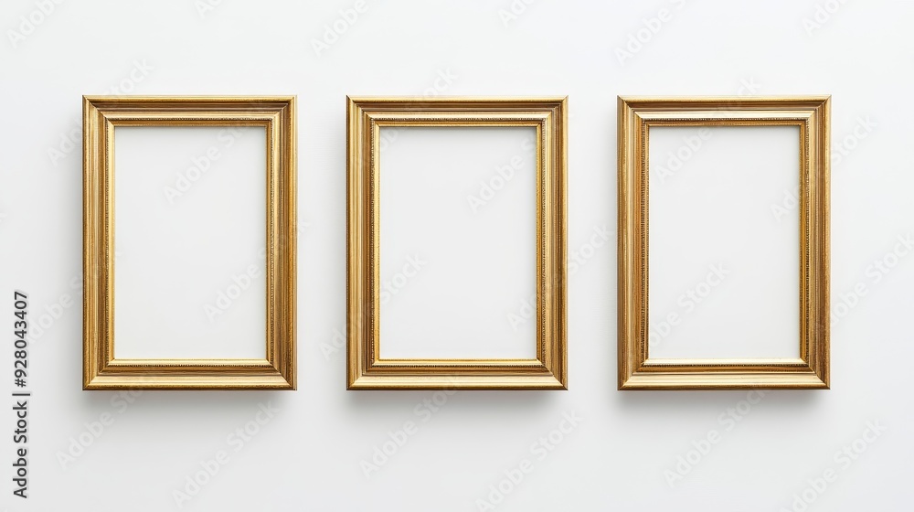 Three gold picture frames on white background Three gold picture frames on white background