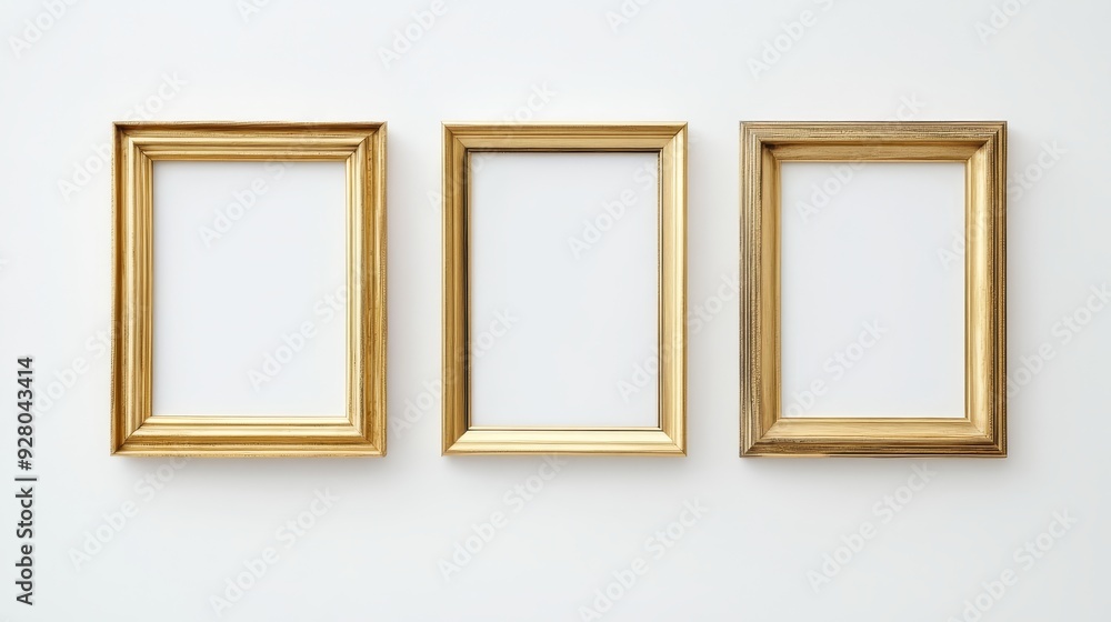 Three gold picture frames on white background Three gold picture frames on white background