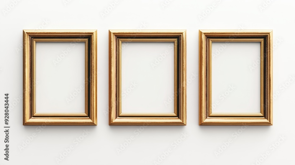 Three gold picture frames on white background Three gold picture frames on white background