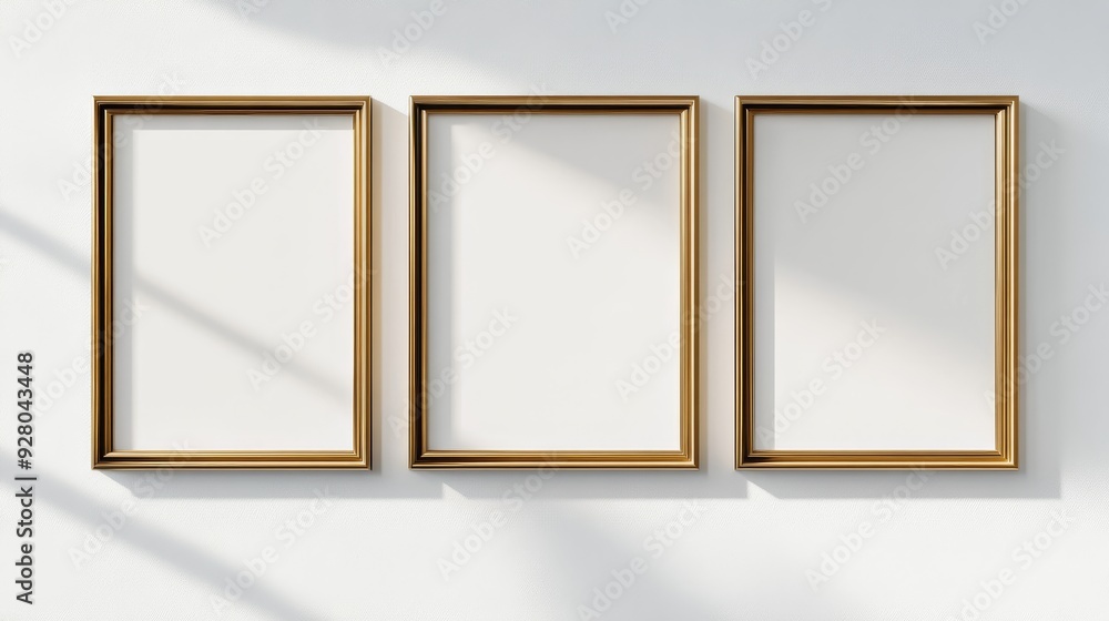 Three gold picture frames on white background Three gold picture frames on white background