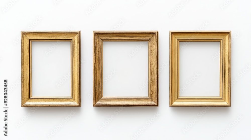 Three gold picture frames on white background Three gold picture frames on white background