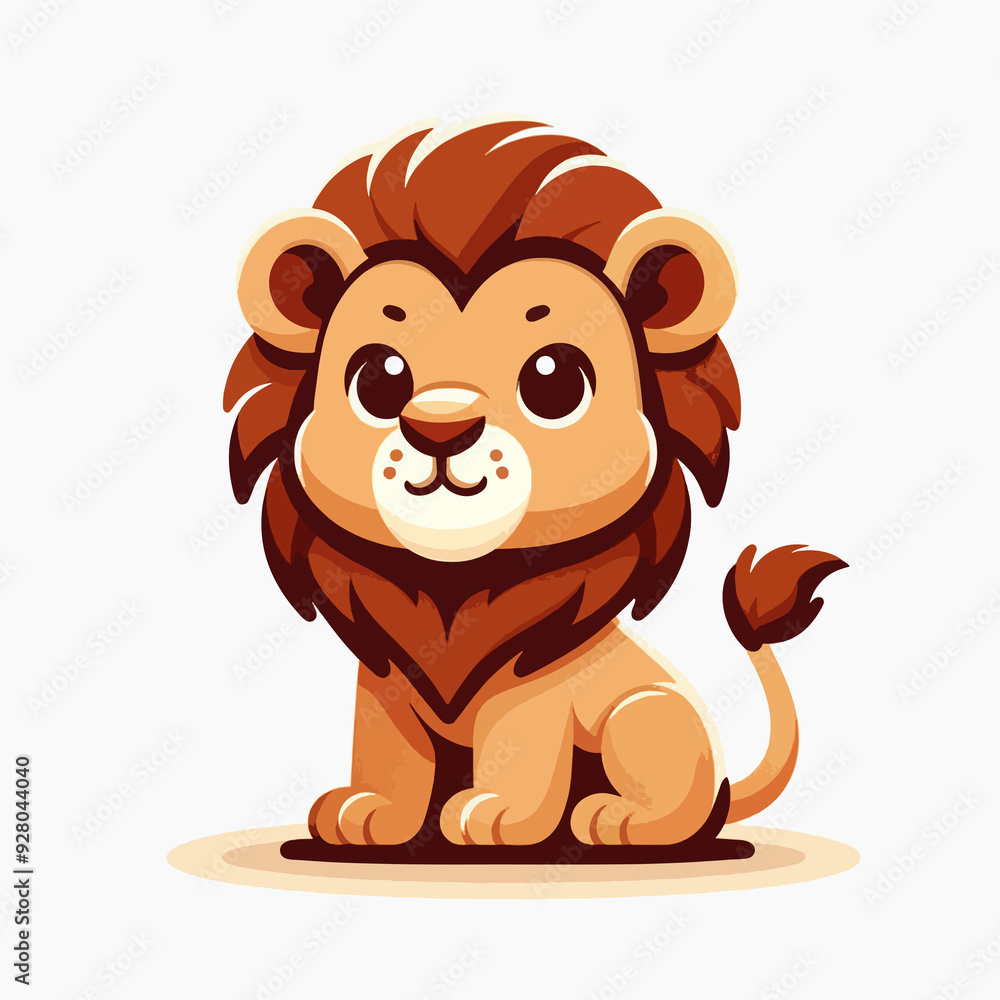 A cartoon lion is sitting on the ground with its head tilted to the side A cartoon lion is sitting on the ground with its head tilted to the side