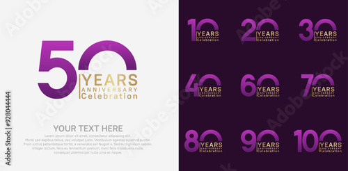 anniversary logotype style with purple and golden color can be use for company celebration event