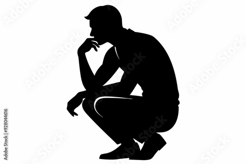 Side profile portrait silhouette of a teenage man thinking vector
