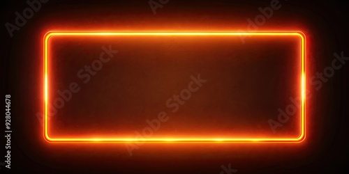 Neon frame with glowing amber red rectangle in darkness , neon, frame, glowing, amber, red, rectangle, dark, light